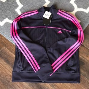 NWT ADIDAS Dark Navy Pink Striped Jacket 💕